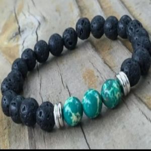 8mm lava Stone turquoise gemstone Mala Yoga Bracelet Chakra Sutra Handmade G11-B